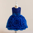 Girls' Sequin 3D Flower Tulle Party Dress