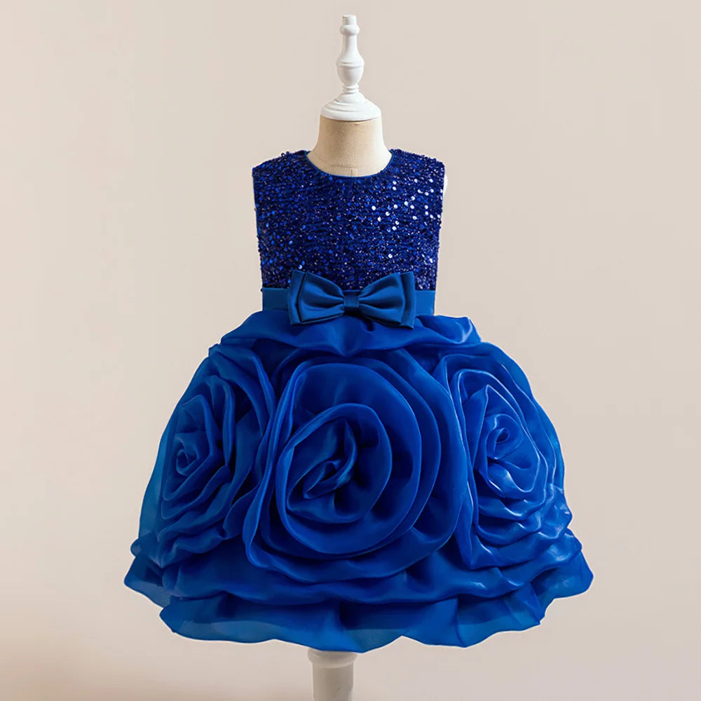 Girls' Sequin 3D Flower Tulle Party Dress