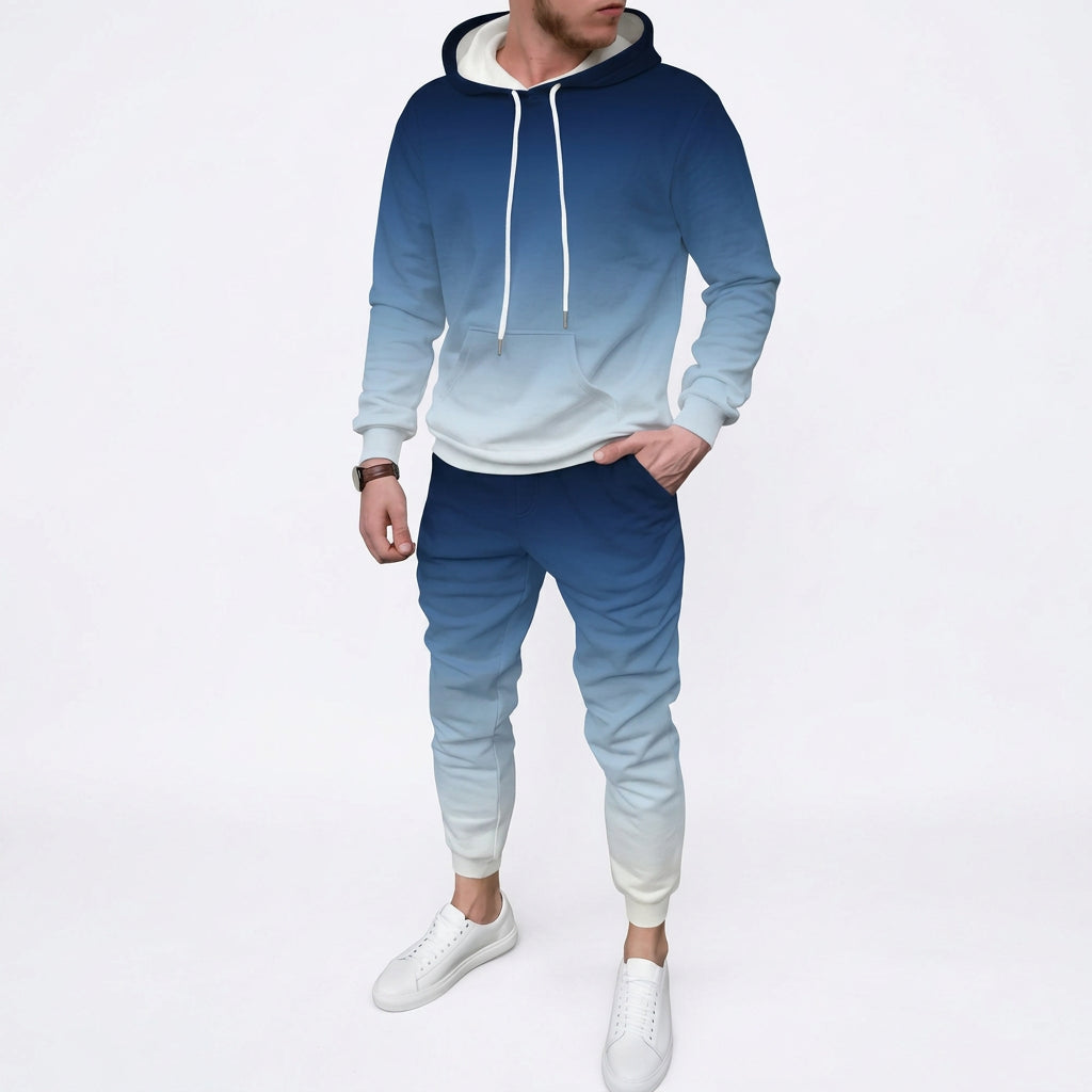 Men's Gradient 3D Pattern Print Hoodie and Pants Two-Piece Set