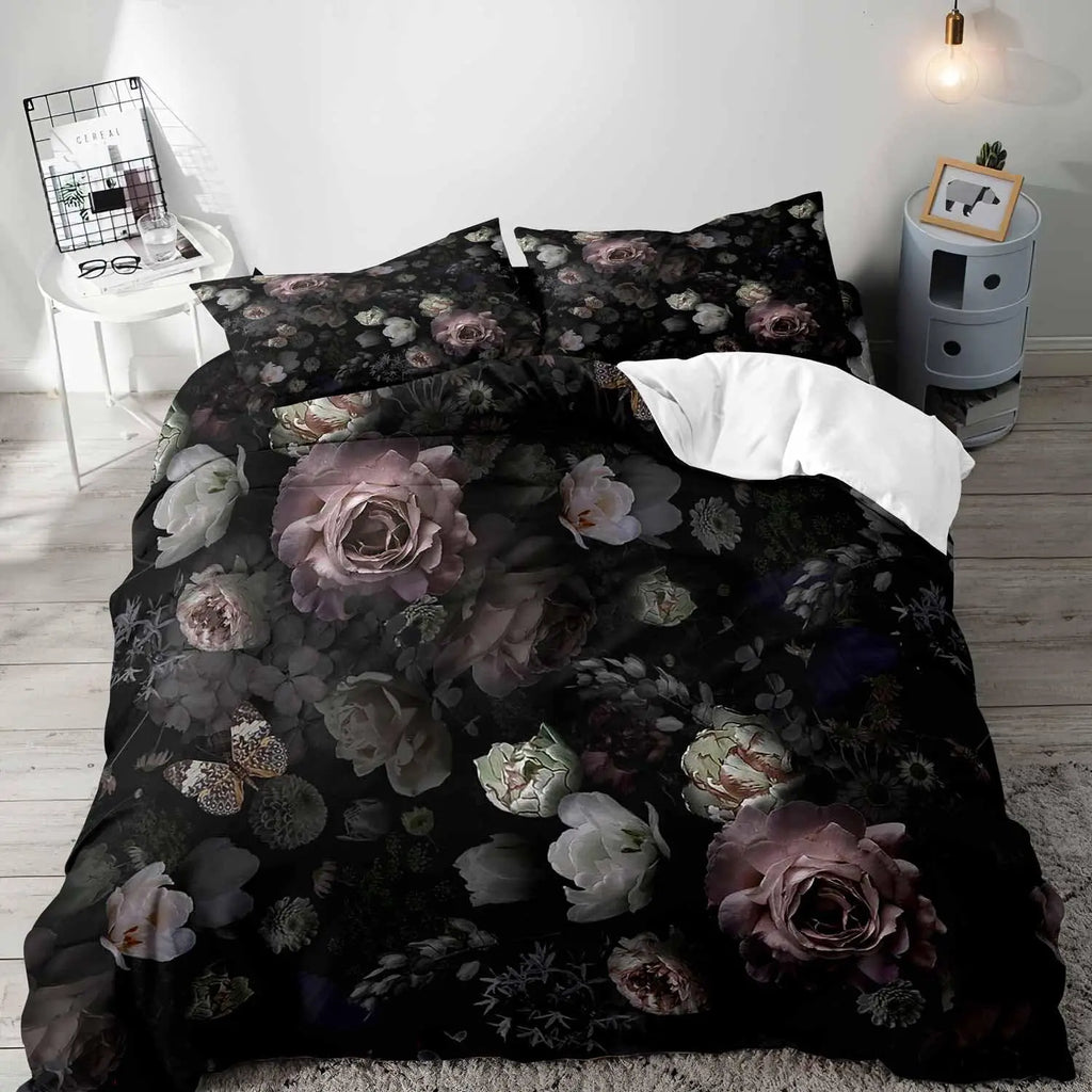 Gothic Floral Duvet Cover Set with Pillowcases