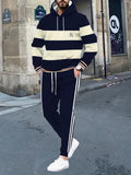 Men's 3D Striped Pattern Print Hoodie and Pants Two-Piece Set