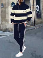 Men's 3D Striped Pattern Print Hoodie and Pants Two-Piece Set