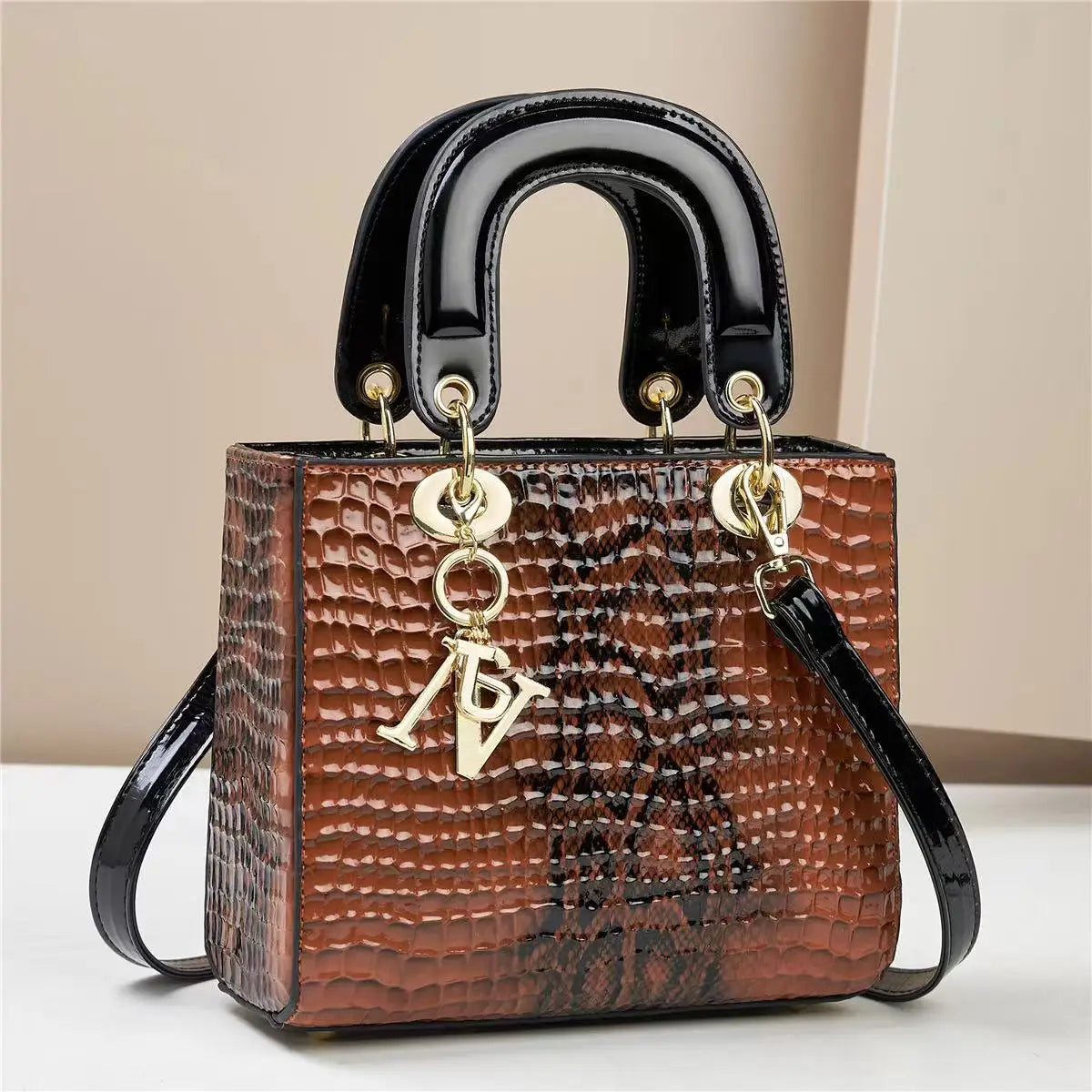 Women's Crocodile Pattern Box Shoulder Crossbody Bag