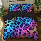 Neon Rainbow Leopard Print Duvet Cover Set with Pillowcases