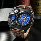 Men's Round Dial Quartz Leather Watch
