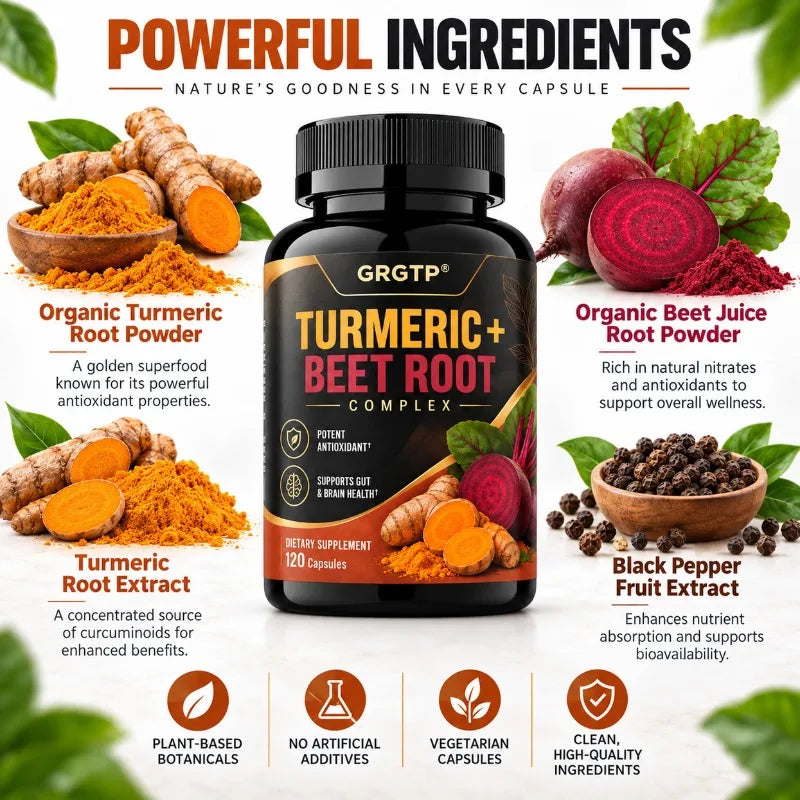 Turmeric Beet Root Complex Antioxidant Energy Supplement Capsules