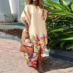 Women's Bohemian Satin Silk Half-Sleeve Maxi Dress