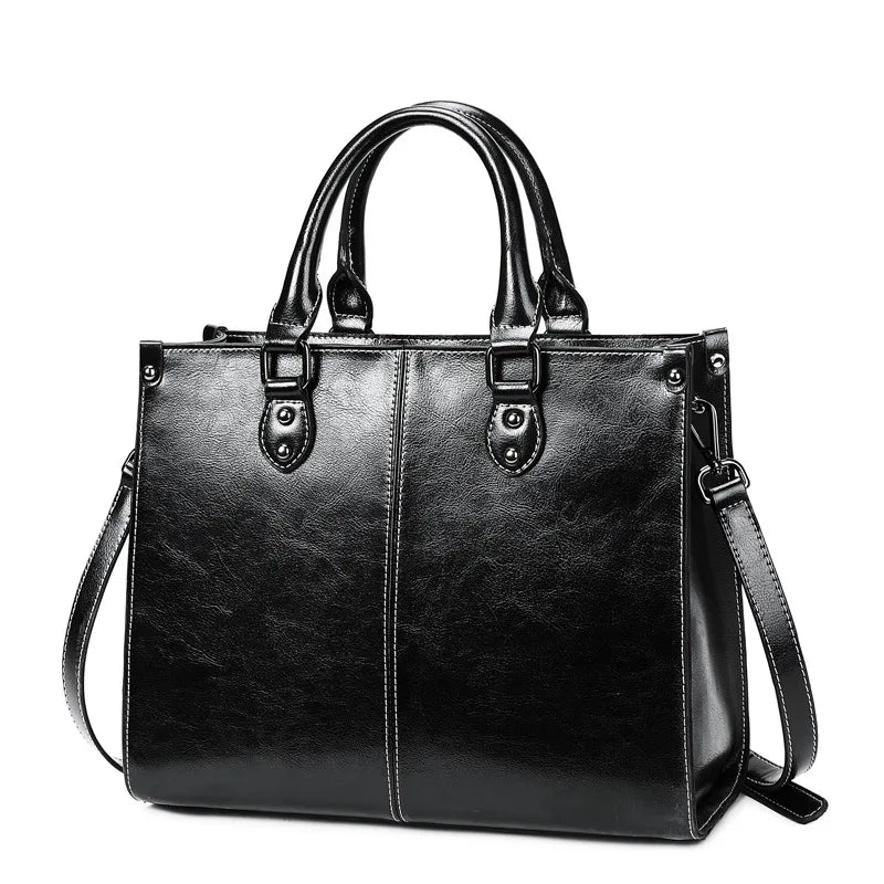 Women's Genuine Cowhide Leather Shoulder Tote Bag