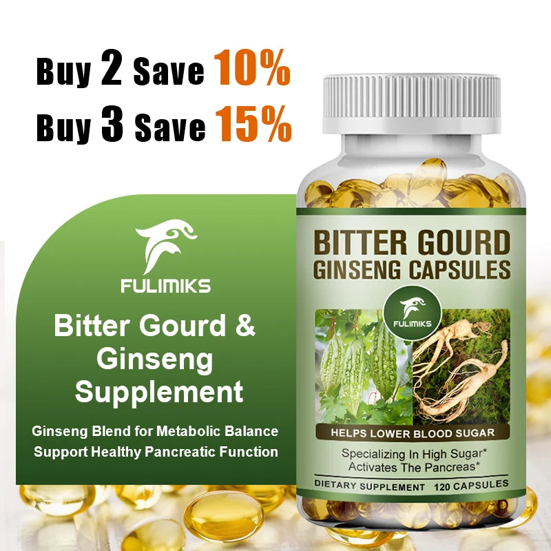 Bitter Gourd & Ginseng Blood Sugar Metabolic Support Dietary Supplement Capsules