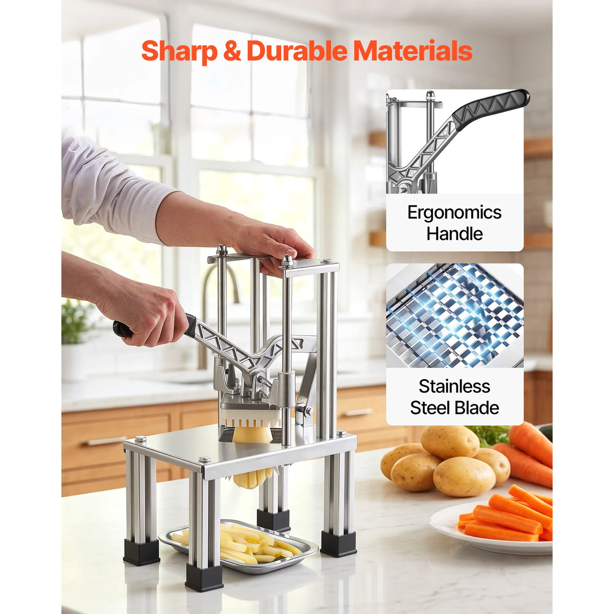 Commercial French Fry Cutter with 4 Interchangeable Blades