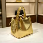Women's Gold Letter Drawstring Handbag Crossbody Bucket Bag
