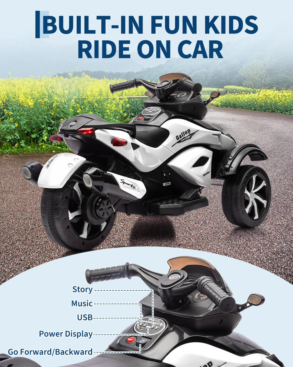 Kids 12V Electric 3-Wheel Ride-On ATV Toy