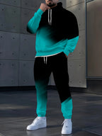 Men's Gradient 3D Pattern Print Hoodie and Pants Two-Piece Set