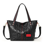 Women's Letter Print Cowhide Leather Shoulder Tote Bag Q1452