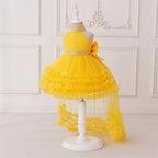 Girls' Sleeveless Princess Dress with Big Bow and Trailing Mesh