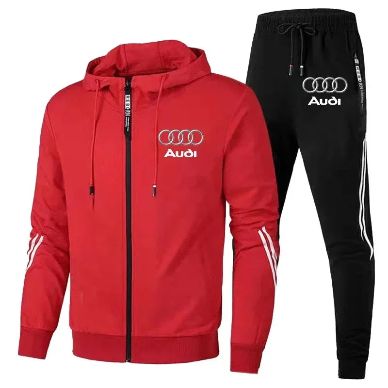 Men's Zip-Up Hooded Sweatshirt and Pants Two Piece Set