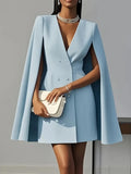 Women's Double Breasted Shawl Cape Blazer Dress