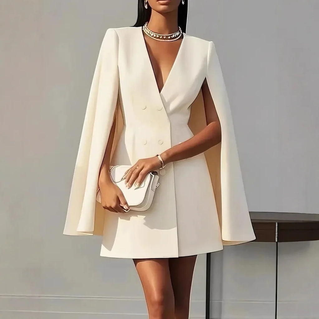 Women's Double Breasted Shawl Cape Blazer Dress