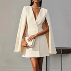 Women's Double Breasted Shawl Cape Blazer Dress