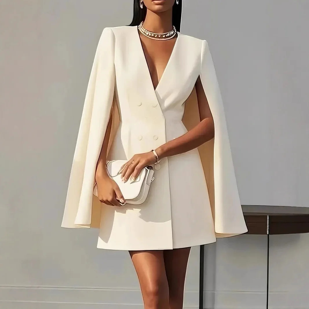 Women's Double Breasted Shawl Cape Blazer Dress