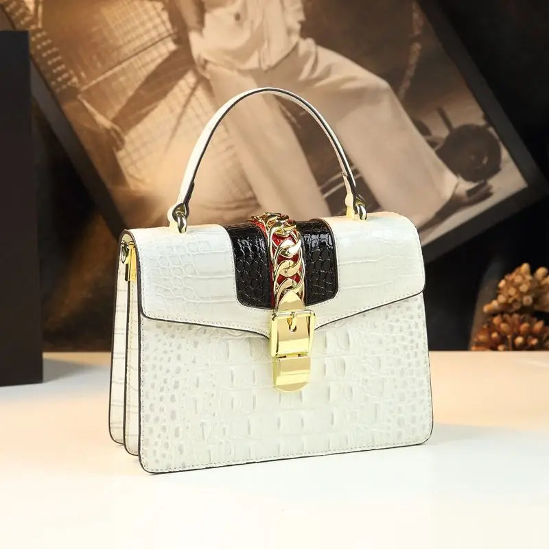 Women's Crocodile Pattern Genuine Leather Handbag Shoulder Tote Bag