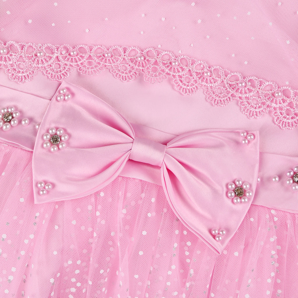 Girls' Princess Ball Gown Dress with Bow and Lace