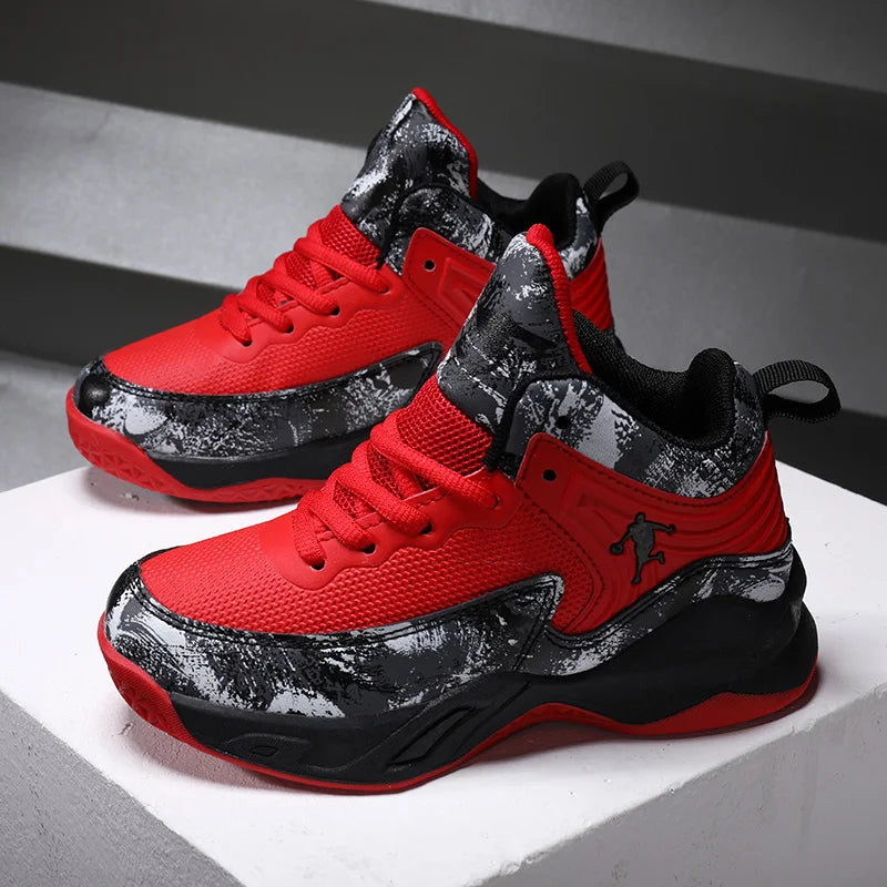Kids' Basketball Sneakers Thick Sole Non-Slip Lace-Up