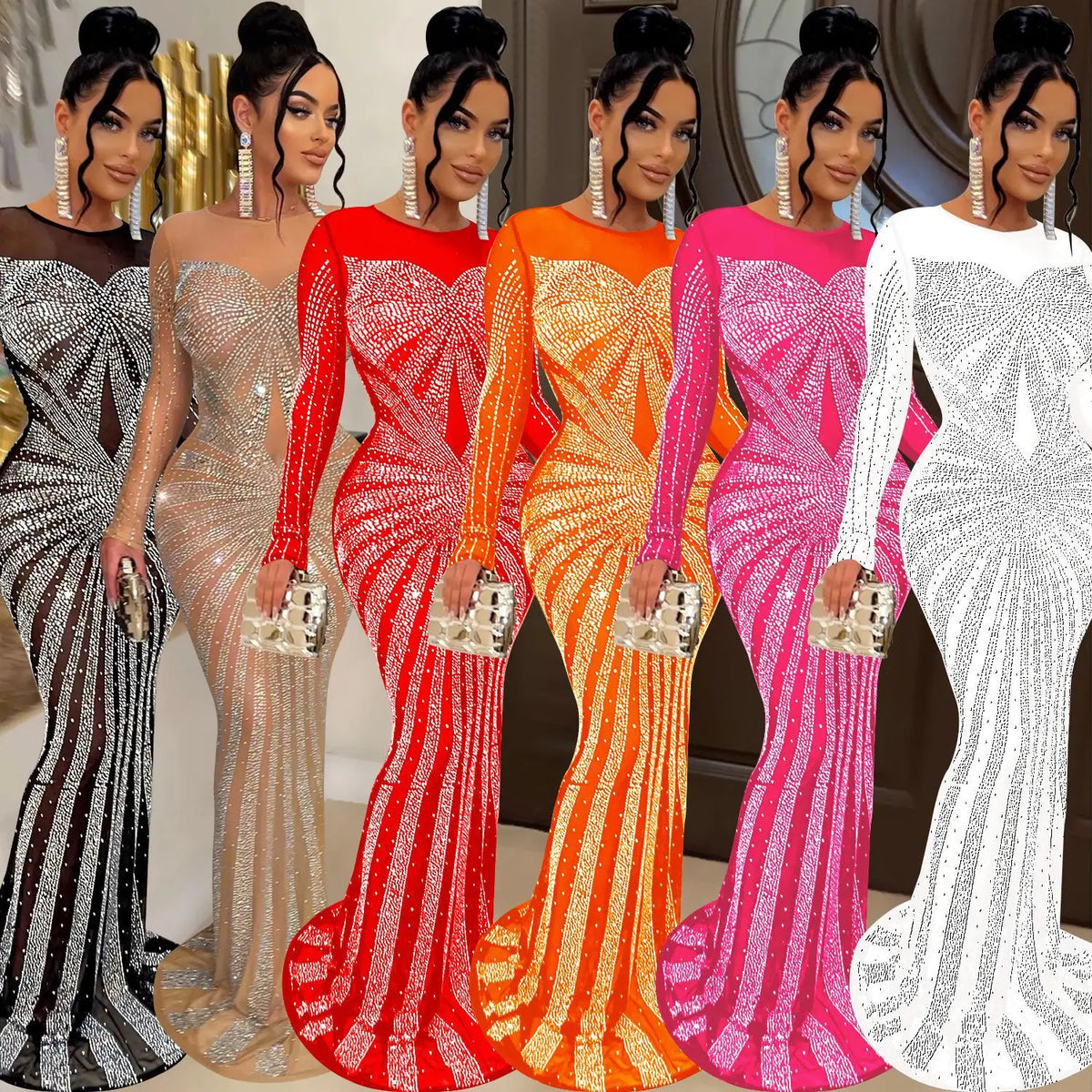 Women's African Fashion Mesh Bodycon Maxi Dress