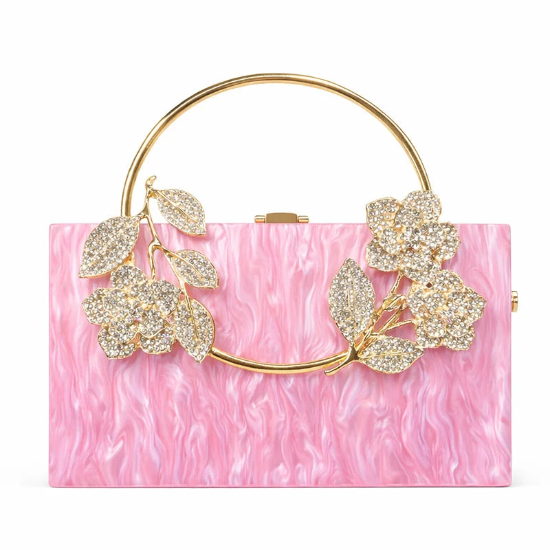 Women's Luxury Acrylic Floral Evening Clutch Bag