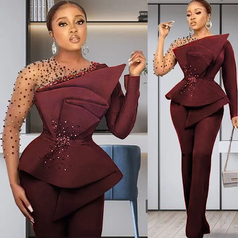 Women's Mesh Shirt and Wide Leg Pants Two-Piece Set yj129