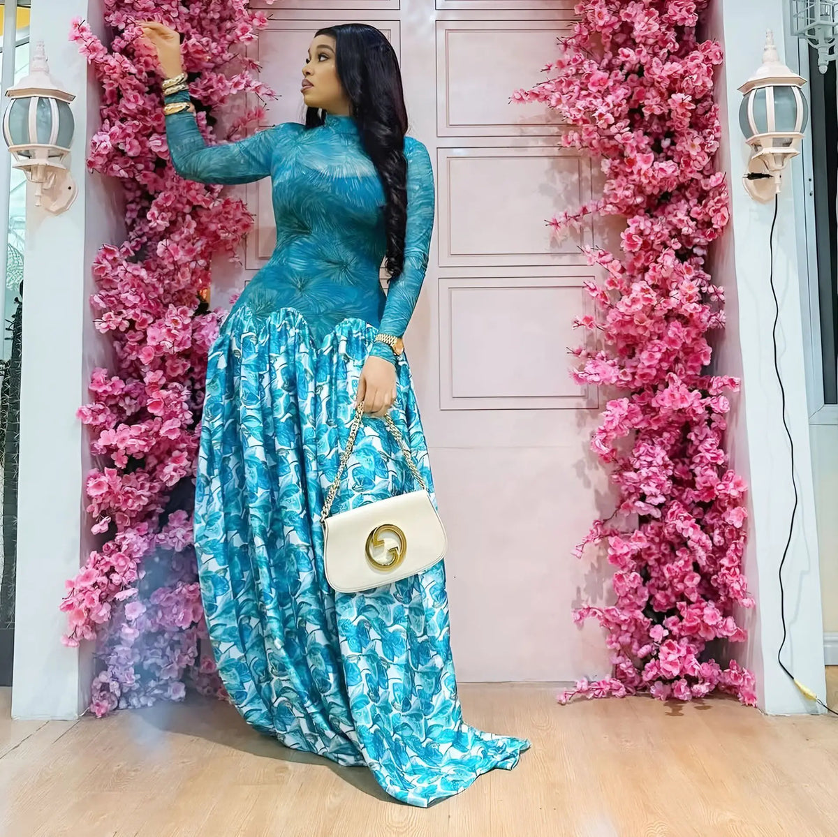 Women's A-Line Long Sleeve Midi Dress