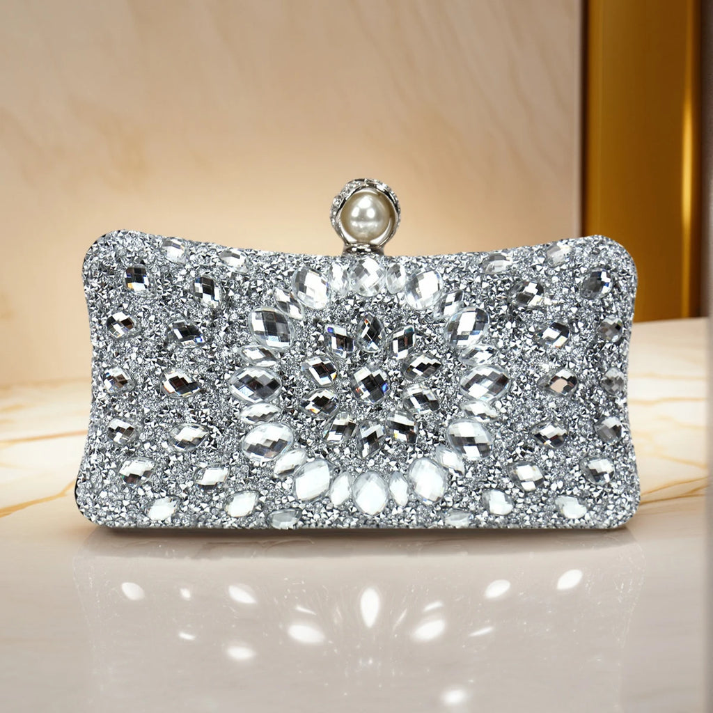 Women's Luxury Pearl Rhinestone Evening Clutch Bag