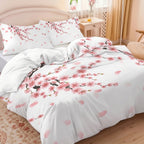Cherry Blossom Print Duvet Cover Set with Pillowcases