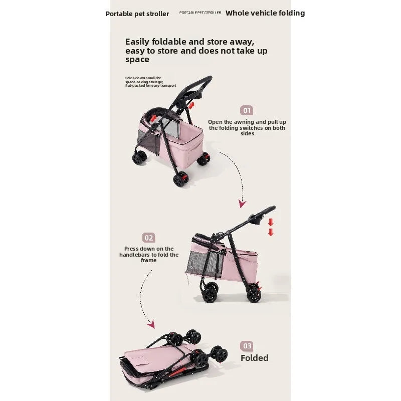 Foldable Breathable Mesh Pet Stroller for Cats Dogs