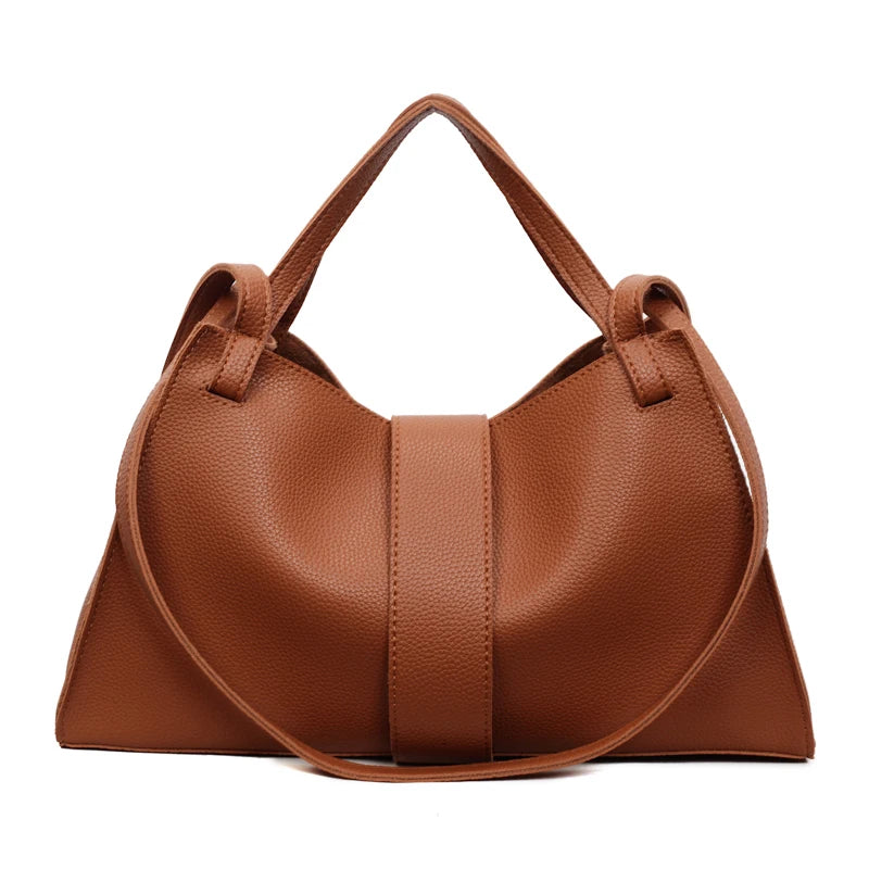 Women's Fashion Solid PU Leather Shoulder Tote Bag
