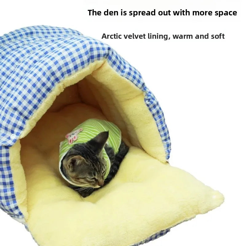 Warm Closed Cave Bed House for Cats Dogs