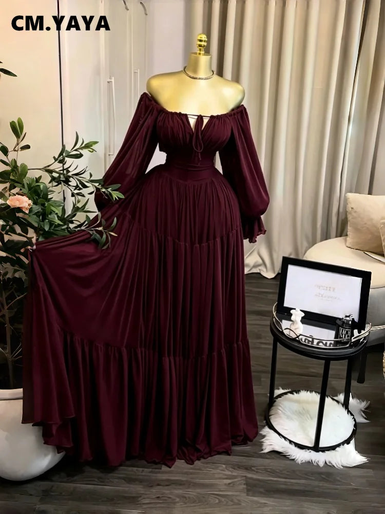 Women's Strapless Long Sleeve Belted Maxi Dress