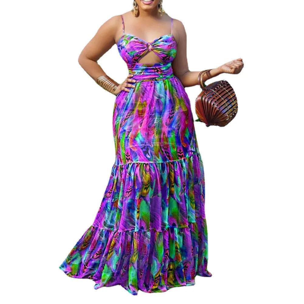 Women's Spaghetti Strap Dashiki Maxi Dress