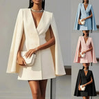 Women's Double Breasted Shawl Cape Blazer Dress