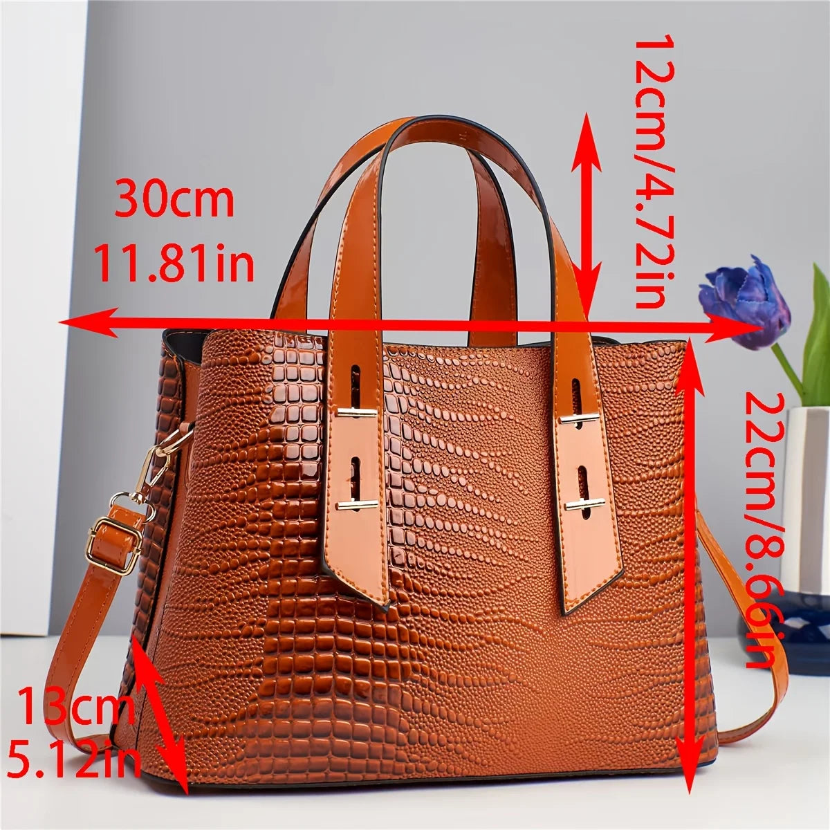 Women's Crocodile Pattern PU Leather Shoulder Tote Bag