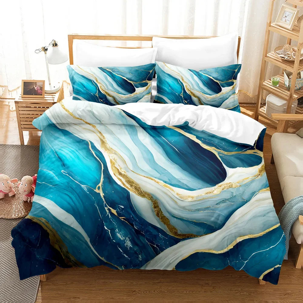 Marble Print Duvet Cover Set Soft Polyester Bedding