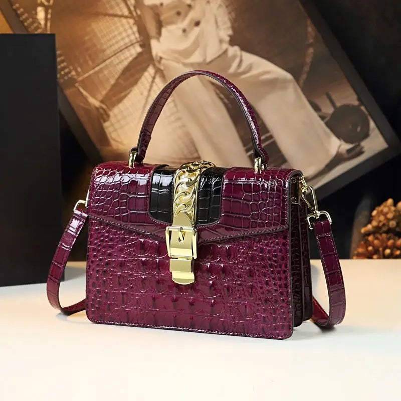 Women's Crocodile Pattern Genuine Leather Handbag Shoulder Tote Bag