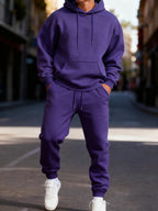 Men's Solid Color Pullover Hoodie and Sweatpants Two-Piece Set
