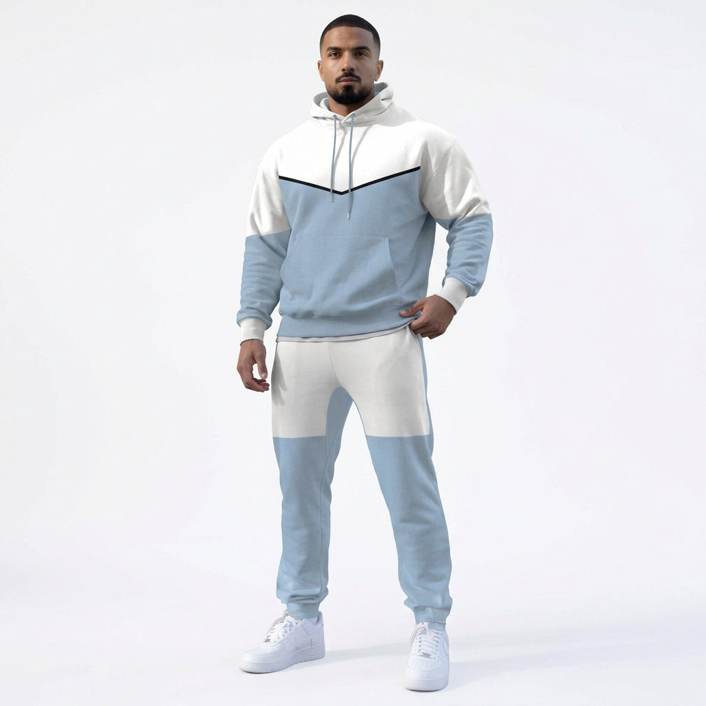 Men's 3D Striped Pattern Print Sweatshirt and Pants Two-Piece Set