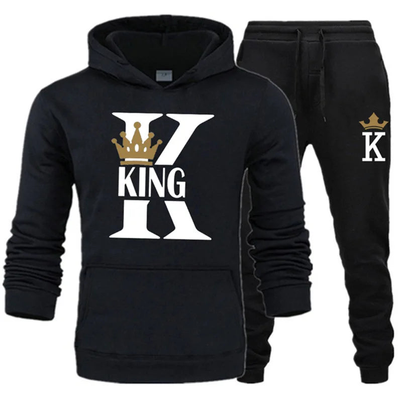Men's Hooded Print Sweater and Pants Two Piece Set
