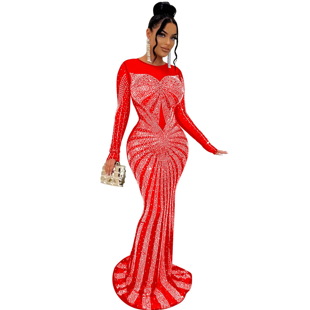Women's African Fashion Mesh Bodycon Maxi Dress