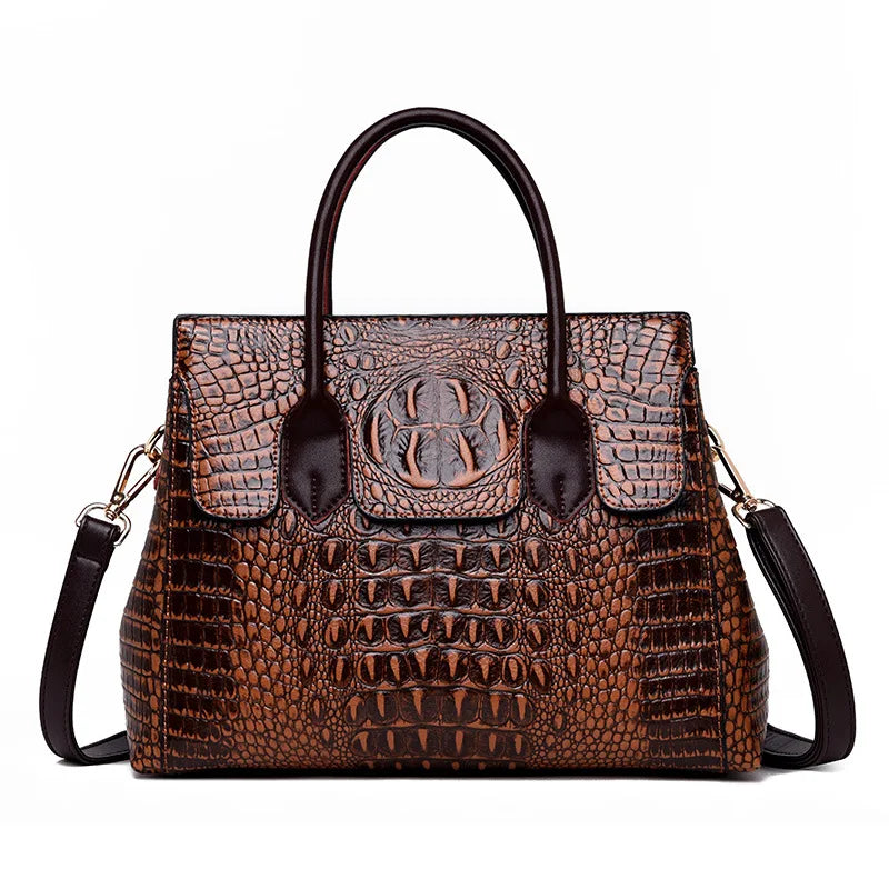 Women's Crocodile Pattern PU Leather Crossbody Tote Bag
