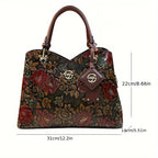 Women's Vintage Floral PU Leather Tote Crossbody Bag