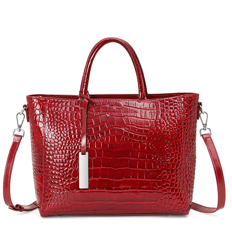 Women's Genuine Leather Crocodile Pattern Shoulder Tote Bag