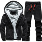 Men's Thick Warm Fleece Hooded Jacket and Pants Set